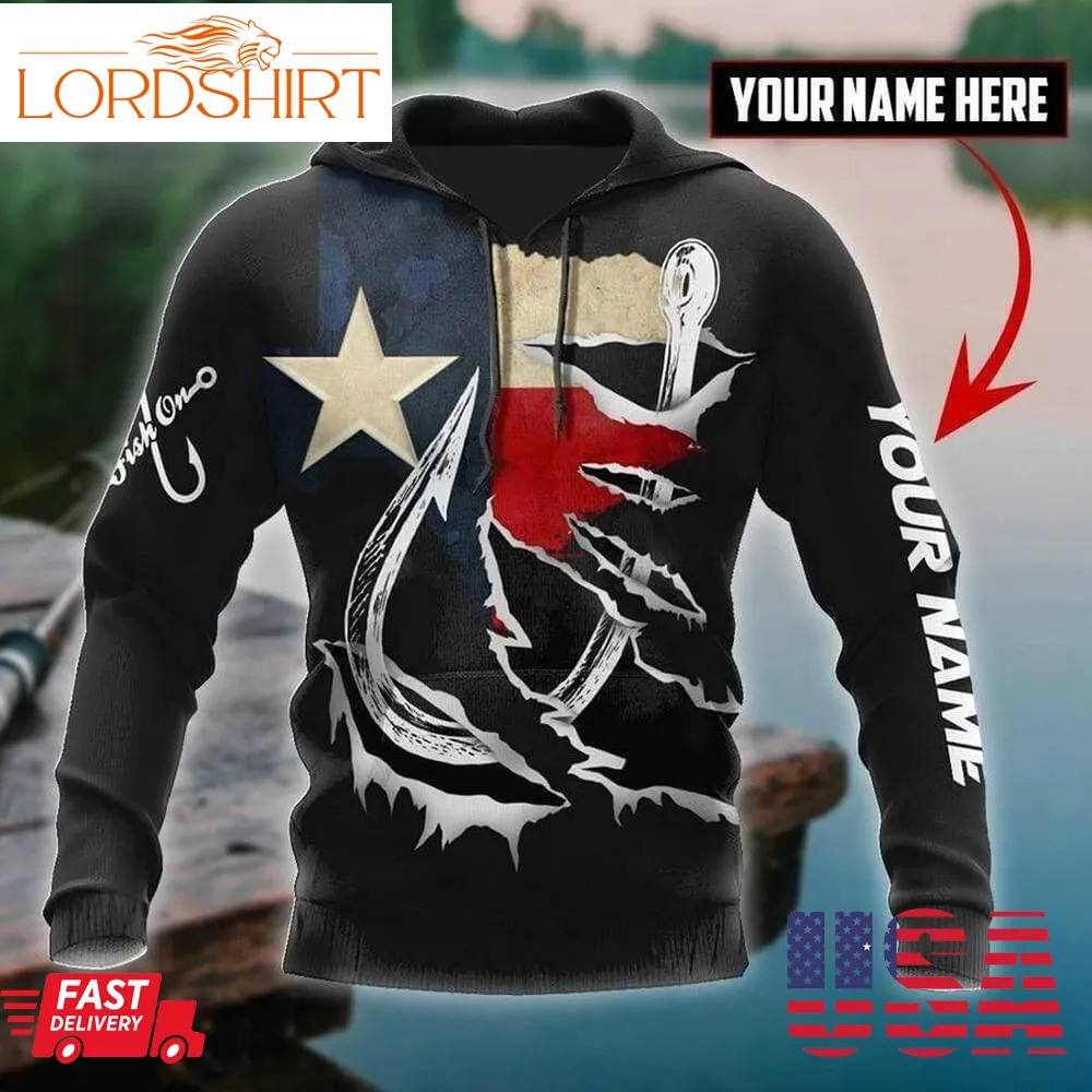 Hook Fishing Texas Flag Fishing Personalized 3D Hoodie