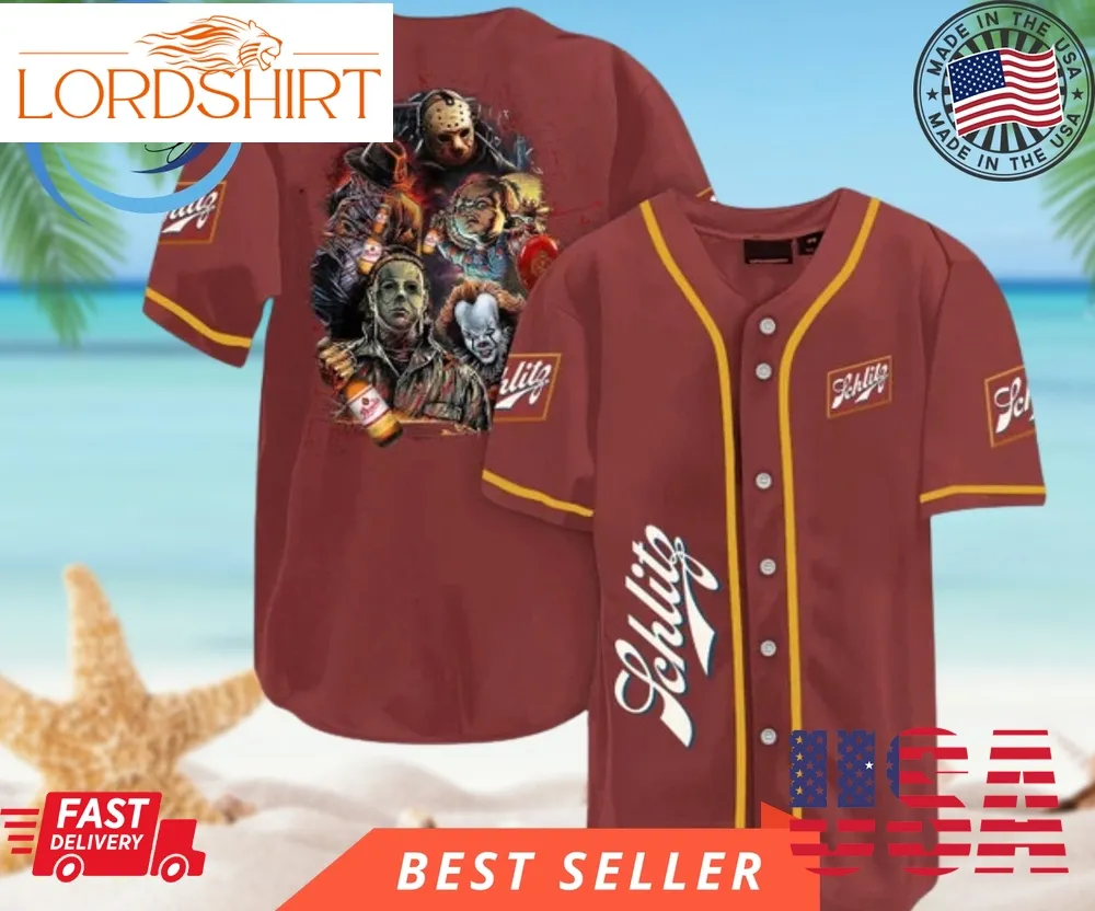 Horror Characters Schlitz Beer For Beer Halloween Baseball Jersey