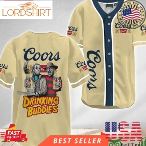 Horror Freddy And Jason Drinking Buddies Coors Banquet Halloween Baseball Jersey