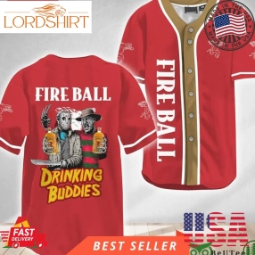 Horror Freddy And Jason Drinking Buddies Fireball Halloween Baseball Jersey