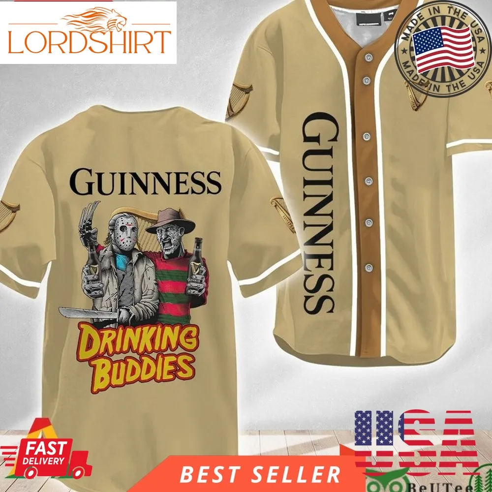 Horror Freddy And Jason Drinking Buddies Guinness Beer Halloween Baseball Jersey