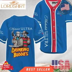 Horror Freddy And Jason Drinking Buddies Michelob Ultra Halloween Baseball Jersey