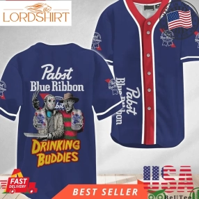 Horror Freddy And Jason Drinking Buddies Pabst Blue Ribbon Halloween Baseball Jersey