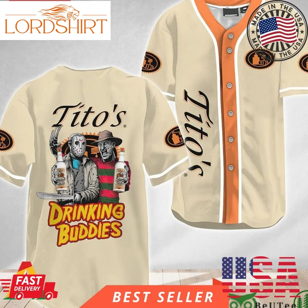 Horror Freddy And Jason Drinking Buddies Tito's Vodka Halloween Halloween Baseball Jersey