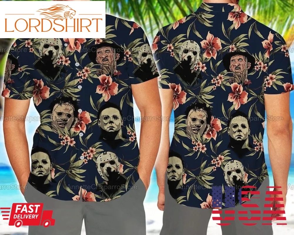 Horror Halloween 3D Hawaiian Shirt, Horror Tropical Button Shirt, Horror Hawaii Shirt, Horror Gift, Halloween Gift Pht212107a83