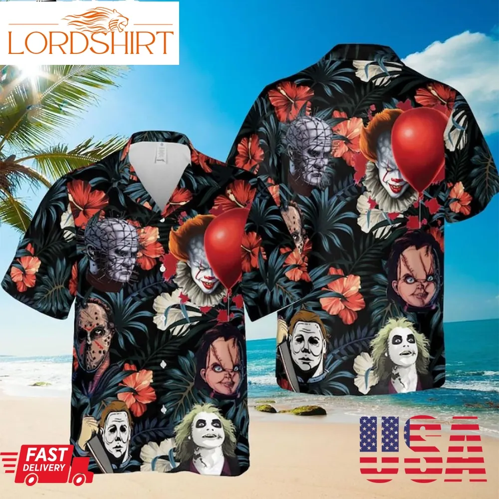 Horror Halloween Hawaiian Shirt, Horror Tropical Button Shirt, Horror Character Hawaii Shirt, Horror Gift, Horror Hawaiian Shirt