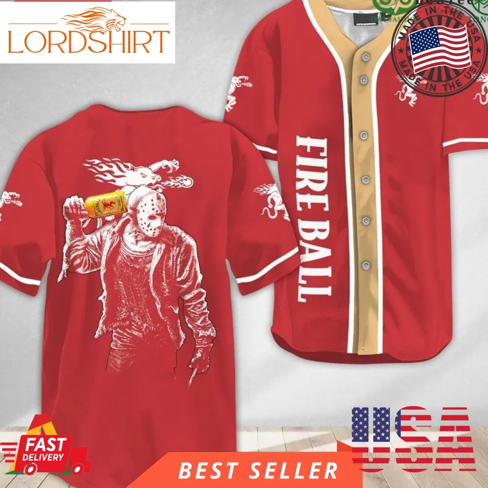 Horror Jason Voorhees Fireball Whiskey Halloween Baseball Jersey Shirt