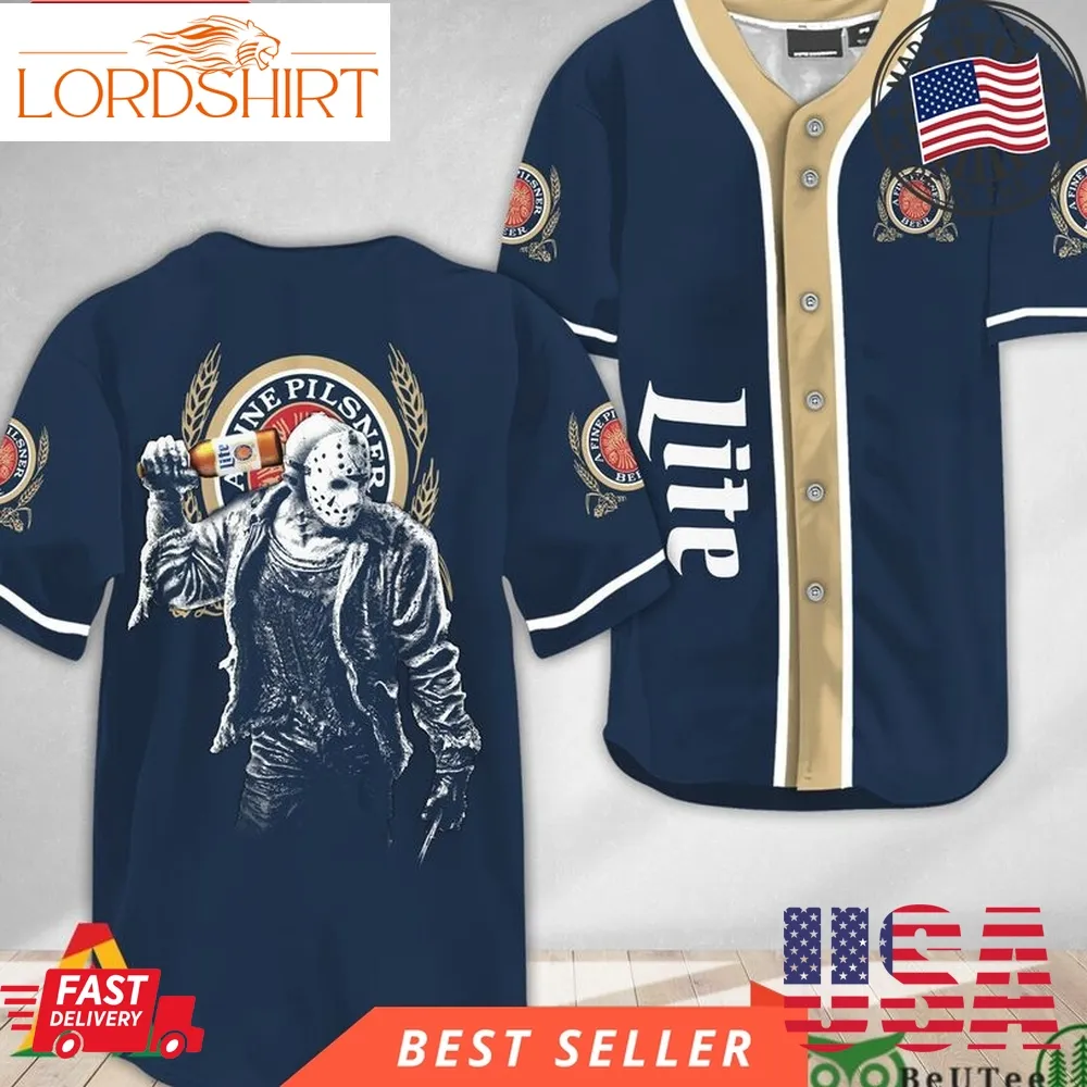 Horror Jason Voorhees Miller Lite Halloween Baseball Jersey