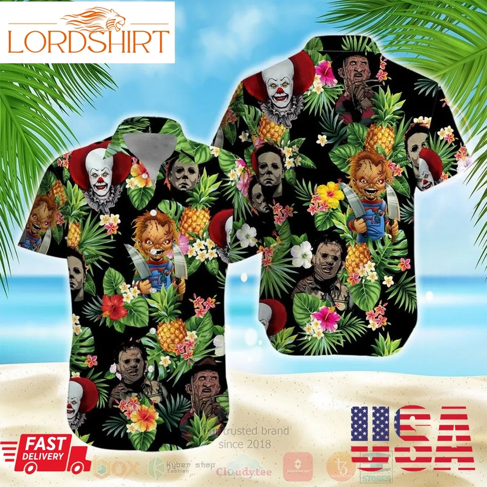 Horror Movie Characters Chucky Jason Michael Freddy Halloween Gift Hawaiian Shirt