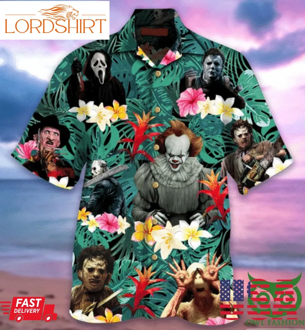 Horror Movie Characters Halloween Green Hawaiian Shirt