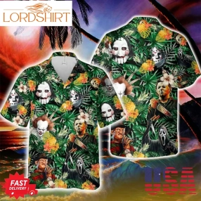 Horror Movie Characters Hawaiian Shirt, Jason Voorhees, Freddy Krueger, Michael Myers, Horror Hawaiian Shirt, Halloween Hawaiian Shirt