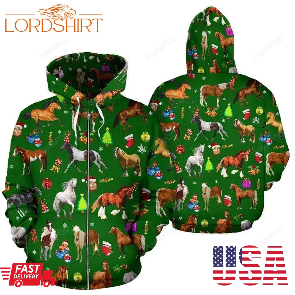 Horse Christmas 3D All Over Print Hoodie Zip Up Hoodie Ugly