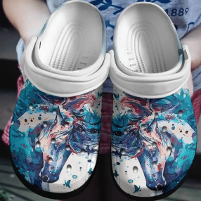 Horse Head Watercolor Shoes Clog   Animal Portrait Crocs Crocbland Clog Birthday Gift For Man Woman