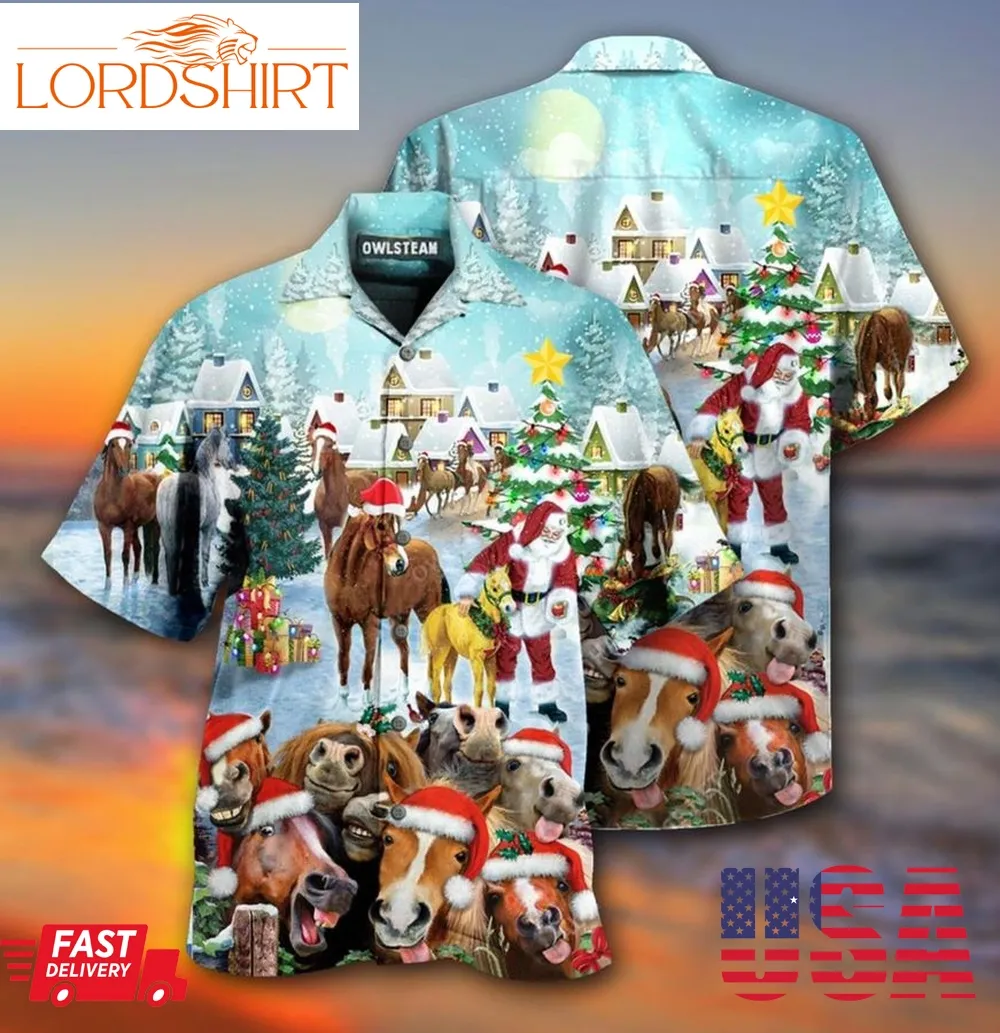 Horse Loves Christmas Very Happy Hawaiian Shirt