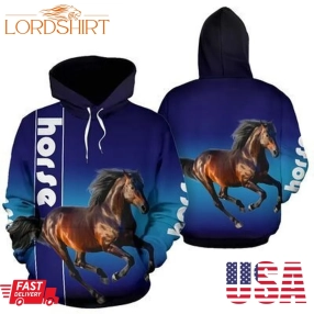 Horse With Blue Gradient 3D Hoodie All Over Printed Hoodie