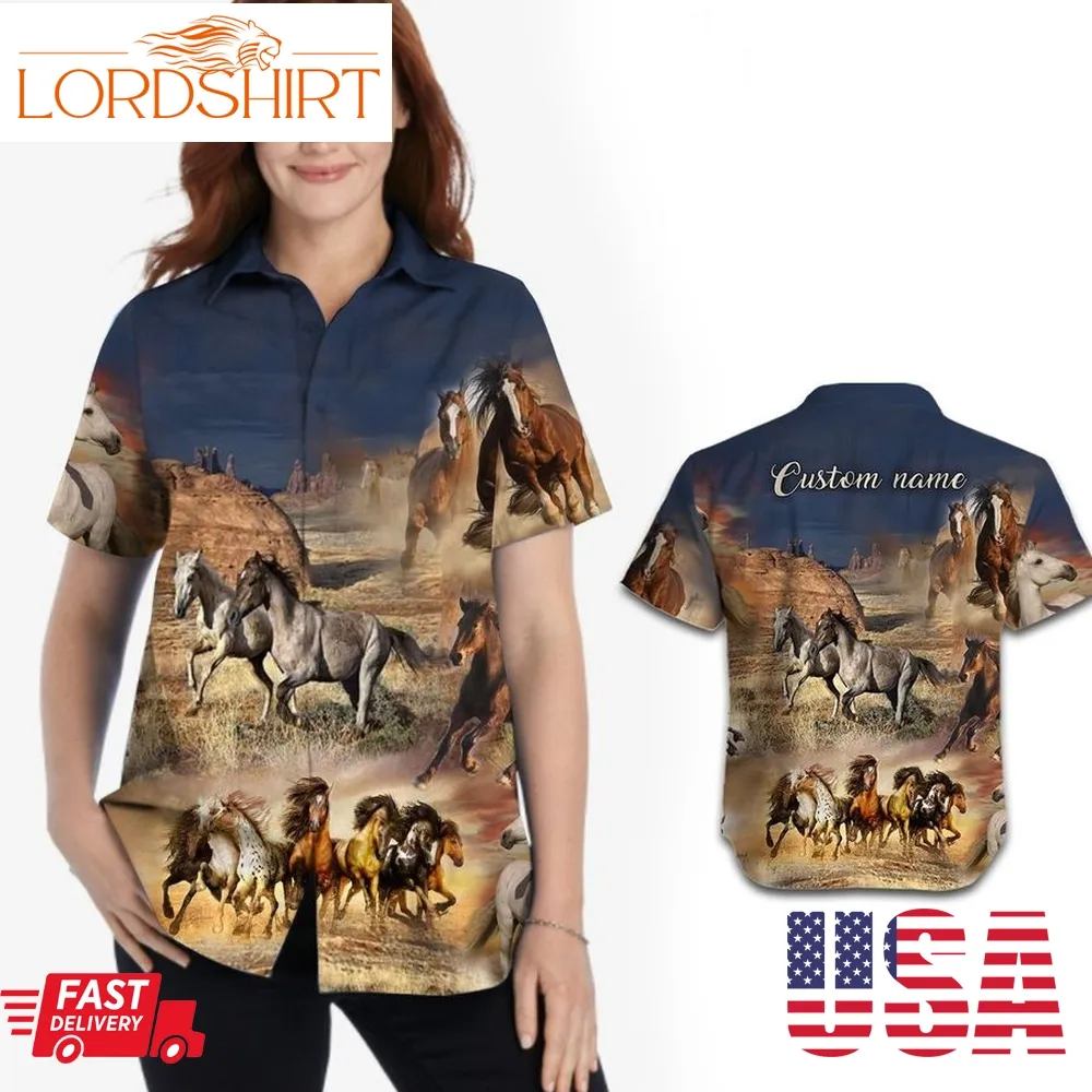 Horses Custom Name Hawaiian Shirts For Women For Horse Lovers