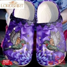 Hummingbird And Purple Flower Clogs Crocs Shoes Gifts For Birthday   Hm Pf178