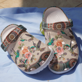 Hummingbirds Hippie Girl Vintage Shoes   Floral Bird Crocs Clogs Birthday Gift   Honey Hmb