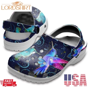 Hummingbirds In The Night Light Shoes Crocs Clogs Birthday Gift For Women Men   Night Hmb