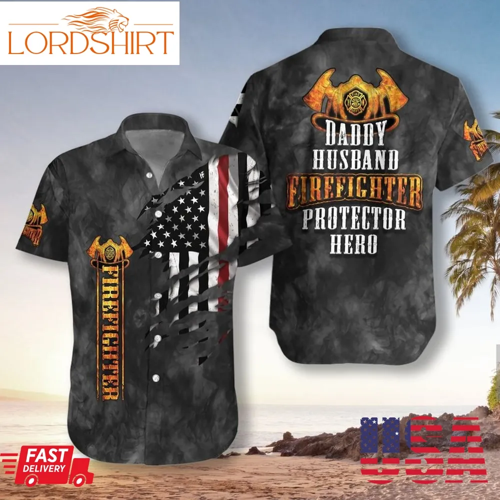 Husband Daddy Firefighter Unisex Hawaiian Shirt Pre12902, Hawaiian Shirt, Beach Shorts, One Piece Swimsuit, Polo Shirt, Funny Shirts, Gift Shirts