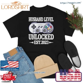 Husband Level Unlocked Est 2023 Happy Wedding Married Wife Shirt