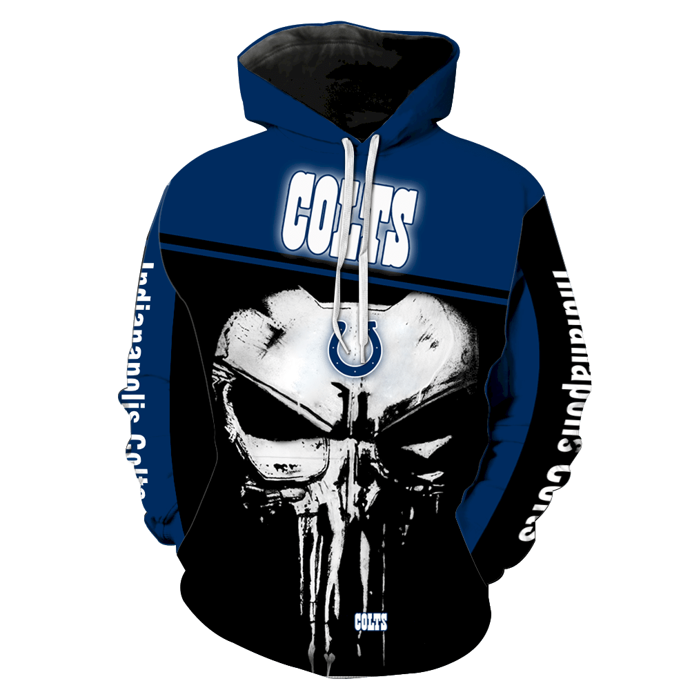 Indianapolis Colts Punisher Skull New Full All Over Print V1439 Hoodie Zipper