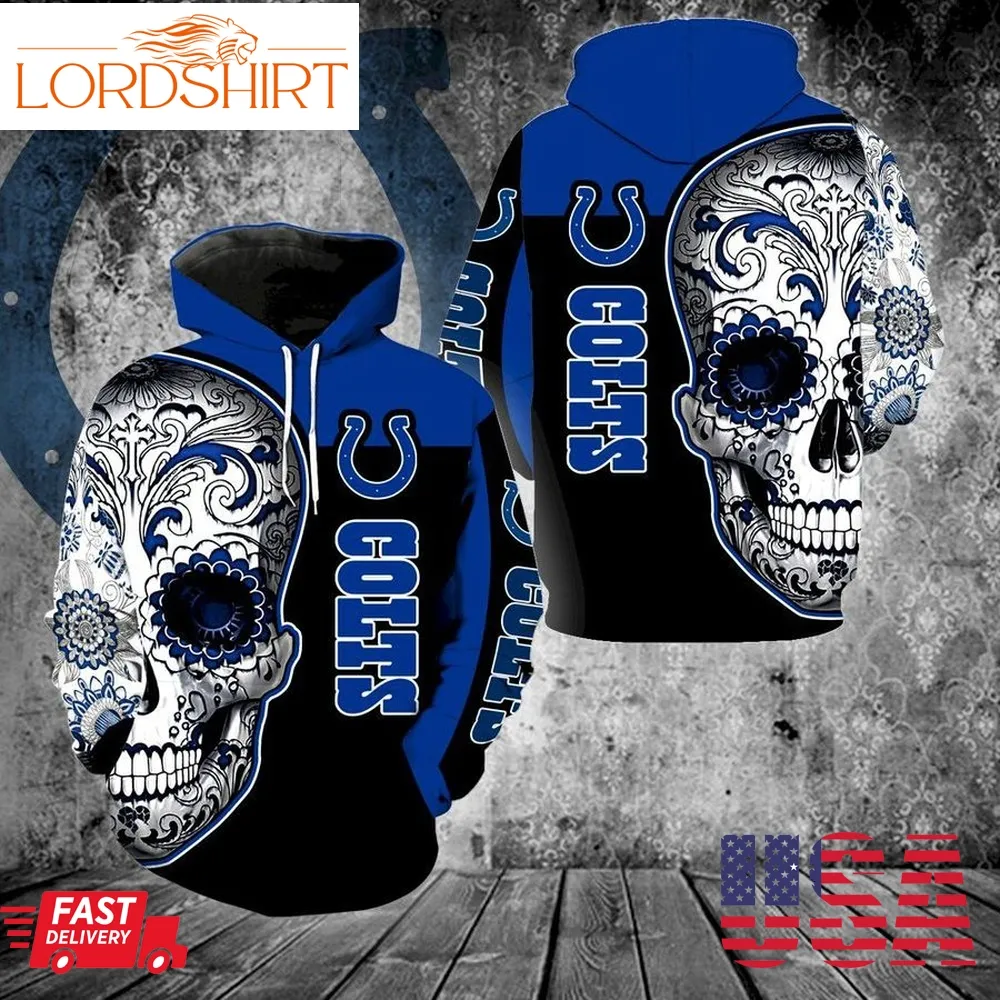 Indianapolis Colts Skull All Over Print 3D Hoodie For Men And Women