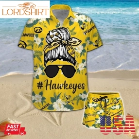 Iowa Hawkeyes Girl Messy Bun Short Sleeve Button Up Tropical Aloha Hawaiian Shirts For Men Women