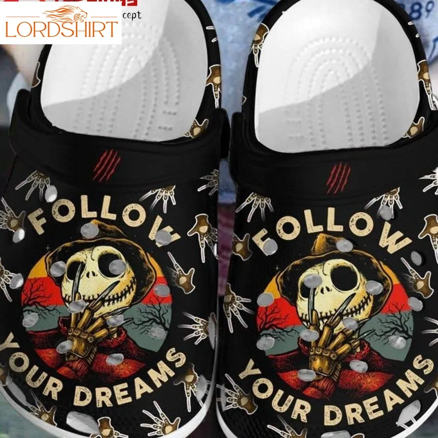 Jack Skellington Follow Your Dream Clog Shoes For Halloween Funny Christmas Gift Halloweener