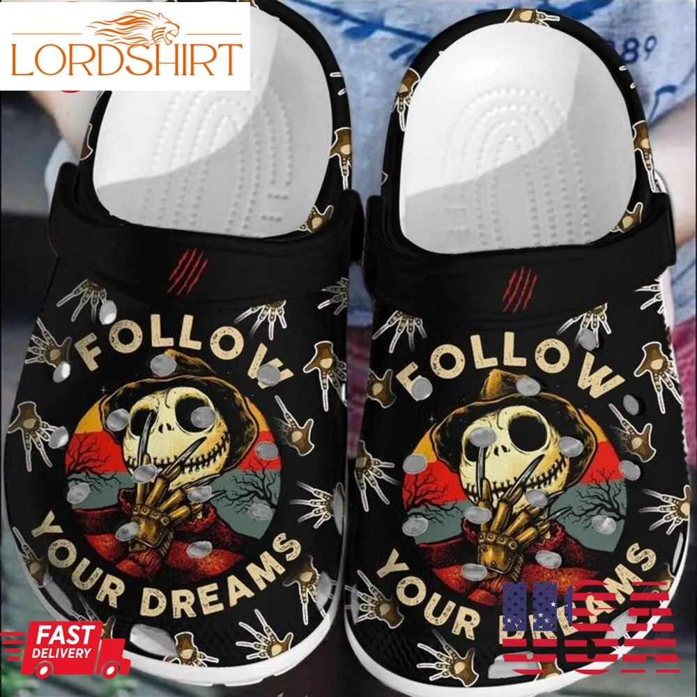 Jack Skellington Follow Your Dream Clog Shoes For Halloween Funny Christmas Gift