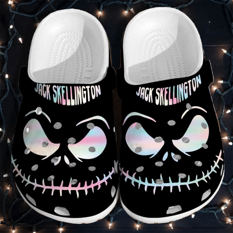 Jack Skellington Symbol Crocs Crocband Clogs, Comfy Footwear, Shoes Halloweener