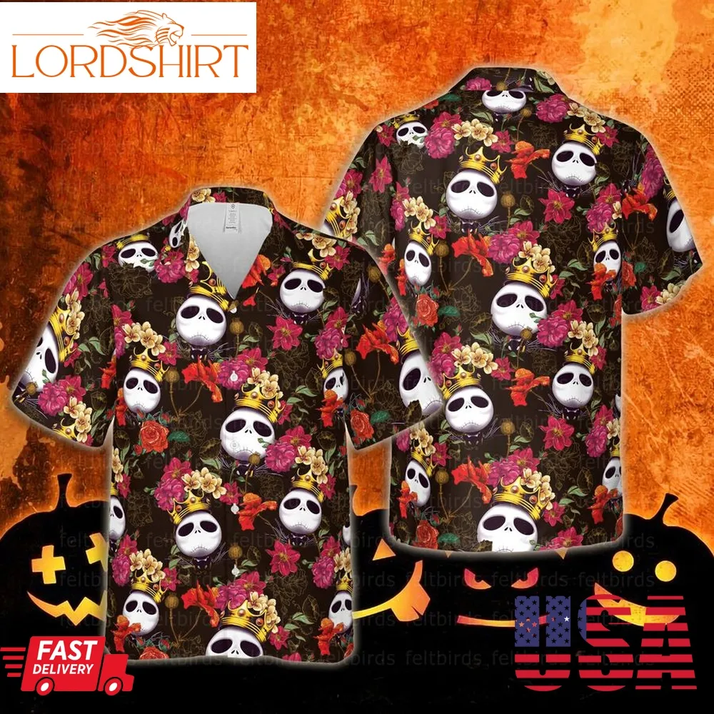 Jack Skellington Tropical Halloween Shirt, Nightmare Before Christmas Unisex Hawaiian Shirt, Halloween Party Hawaiian Shirt, Personalized