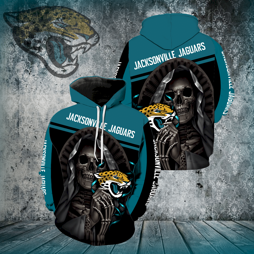 Jacksonville Jaguars Skull Full Print V1340 Hoodie Zipper Men Women