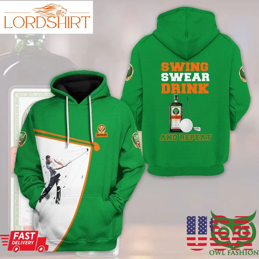 Jagermeister Golf Swing Swear Drink And Repeat 3D Hoodie