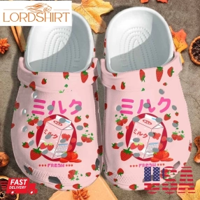 Japanese Pastel Shoes   Kawaii Strawberry Milk Shake Crocs Clogs Birthday Gift   Cr Milkshake