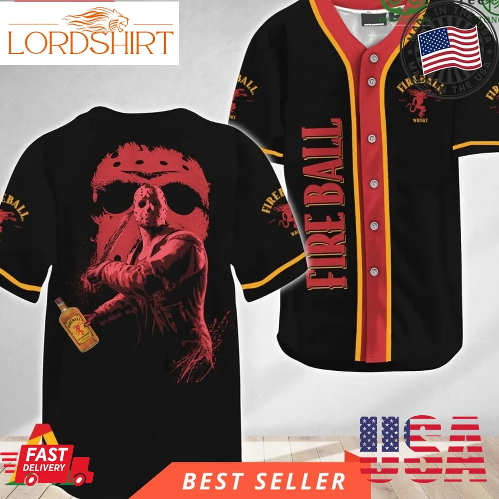 Jason Voorhees Halloween Friday The 13Th Fireball Whiskey Baseball Jersey Shirt