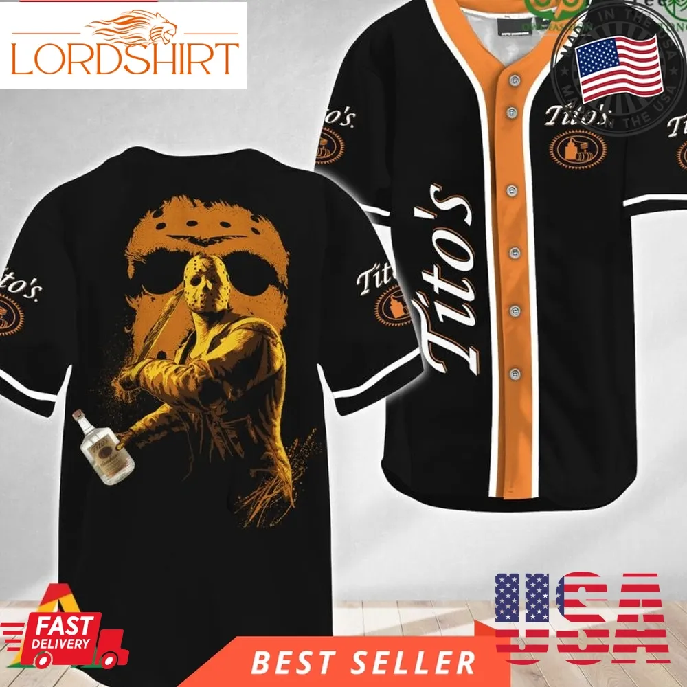 Jason Voorhees Halloween Friday The 13Th Tito's Vodka Baseball Jersey Shirt