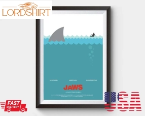 Jaws   Movie Poster Art, Print, Illustration, Shark, Fish, Boat Print, Sea Poster, Jaws Poster, Film Poster, Minimalist Movie Poster