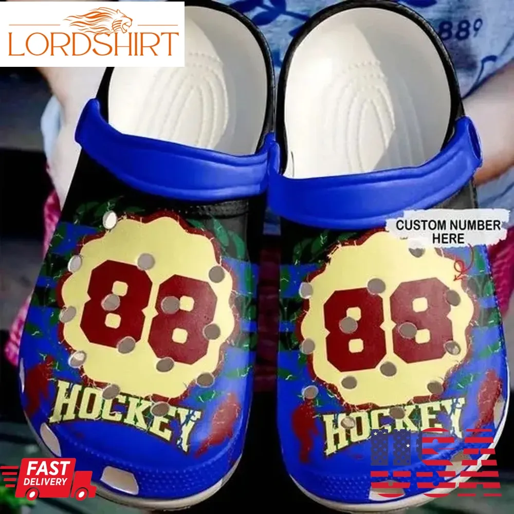 Just A Hockey Lover Blue Personalize Clog Custom Crocs Clog Number On Sandal Fashion Style Comfortable For Women Men Kid