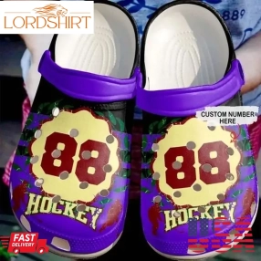 Just A Hockey Lover Purple Personalize Clog Custom Crocs Clog Number On Sandal Fashion Style Comfortable For Women Men Kid