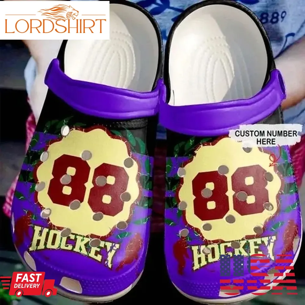 Just A Hockey Lover Purple Personalize Clog Custom Crocs Clog Number On Sandal Fashion Style Comfortable For Women Men Kid