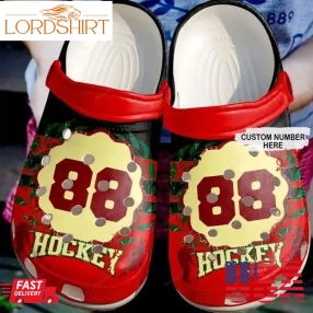 Just A Hockey Lover Red Personalize Clog Custom Crocs Clog Number On Sandal Fashion Style Comfortable For Women Men Kid