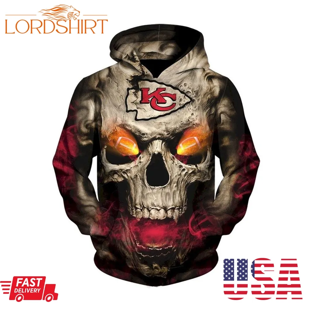 Kansas City Chiefs Hoodies Eye Rugby Ball Skull Hoodies Custom