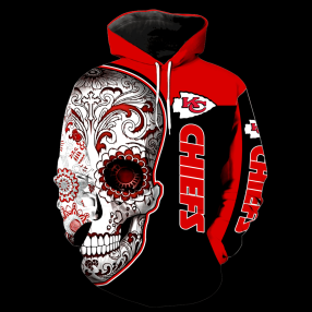 Kansas City Chiefs Skull New Full Over Print V1324 Hoodie Zipper