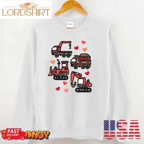 Kids Valentines Day Construction Trucks Funny Boys Kids Toddler T Shirt