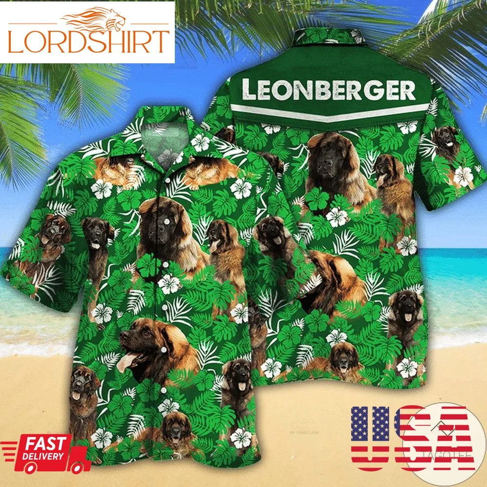 Leonberger Dog Lovers Green Floral Pattern Hawaiian Shirt