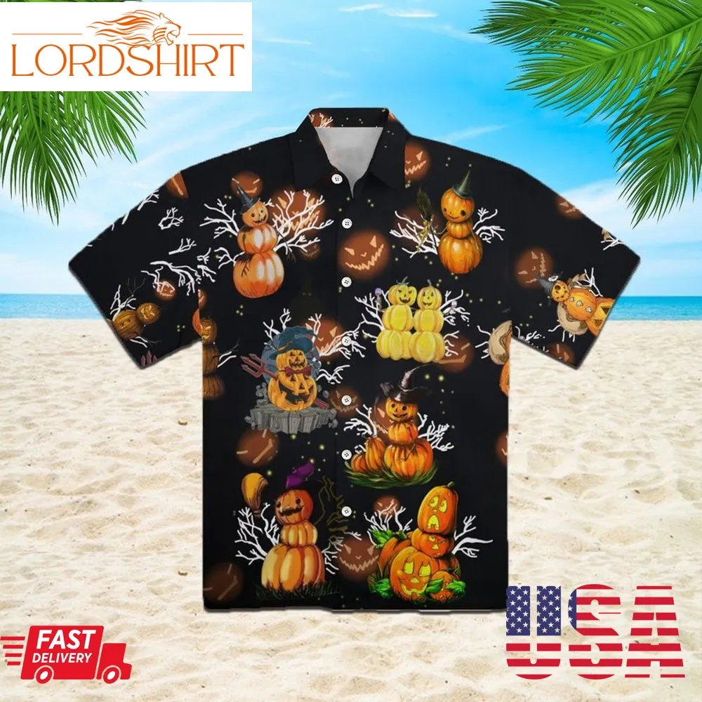 Lets Get Lit Pumpkins 3D All Over Print Button Design For Halloween Hawaii Shirt
