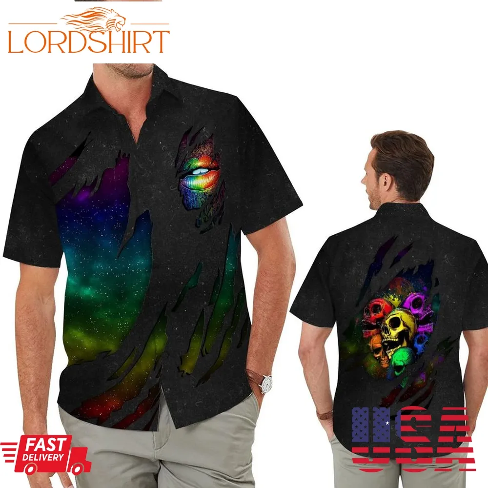 Lgbt Skulls Torn Fabric Men Hawaiian Shirt For Pride Month