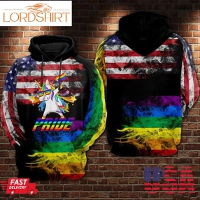 Lgbt Unicorn Pride Usa Flag Hoodie 3D