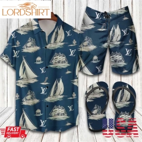 Louis Vuitton Down Easter Boats Combo Hawaiian Shirt Beach Shorts And Flip Flop